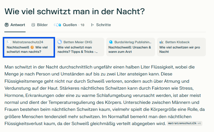 Screenshot aus Perplexity zum Thema Nachtschweiร