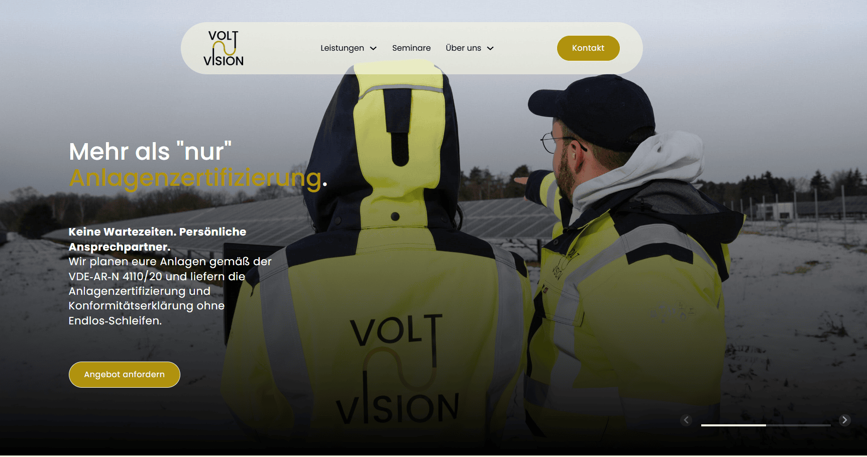 Screenshot der Volt Vision Startseite