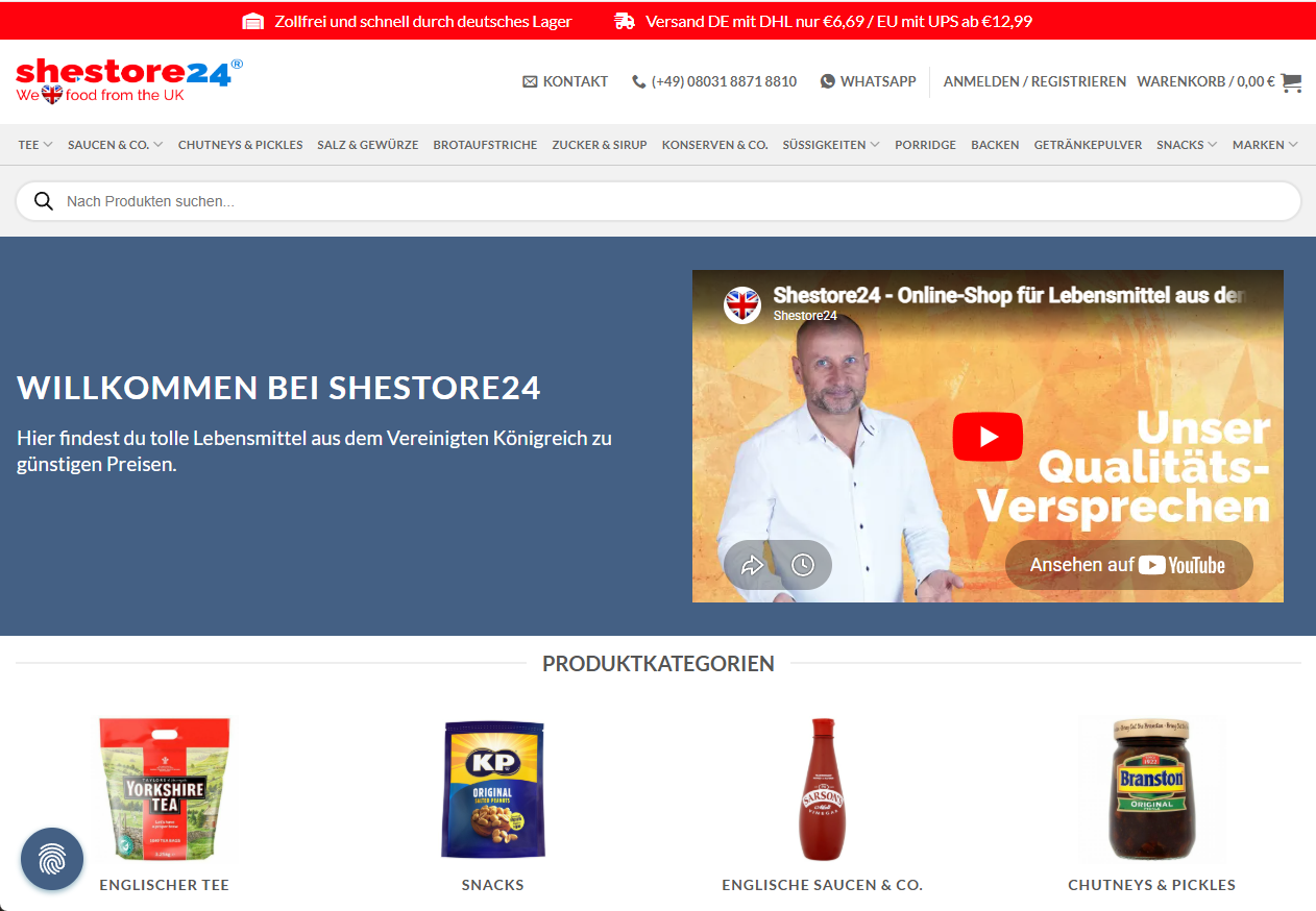 Screenshot der shestore24 Startseite
