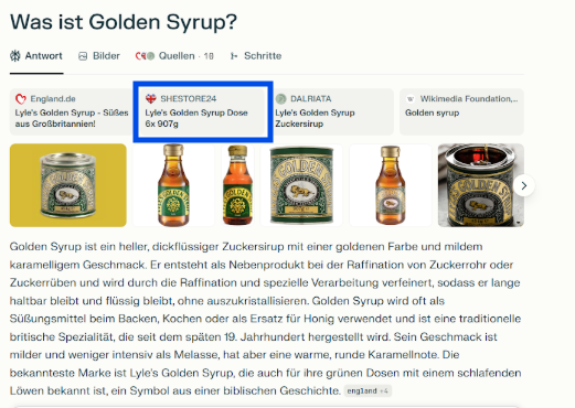 Screenshot aus Perplexity zum Thema Golden Syrup